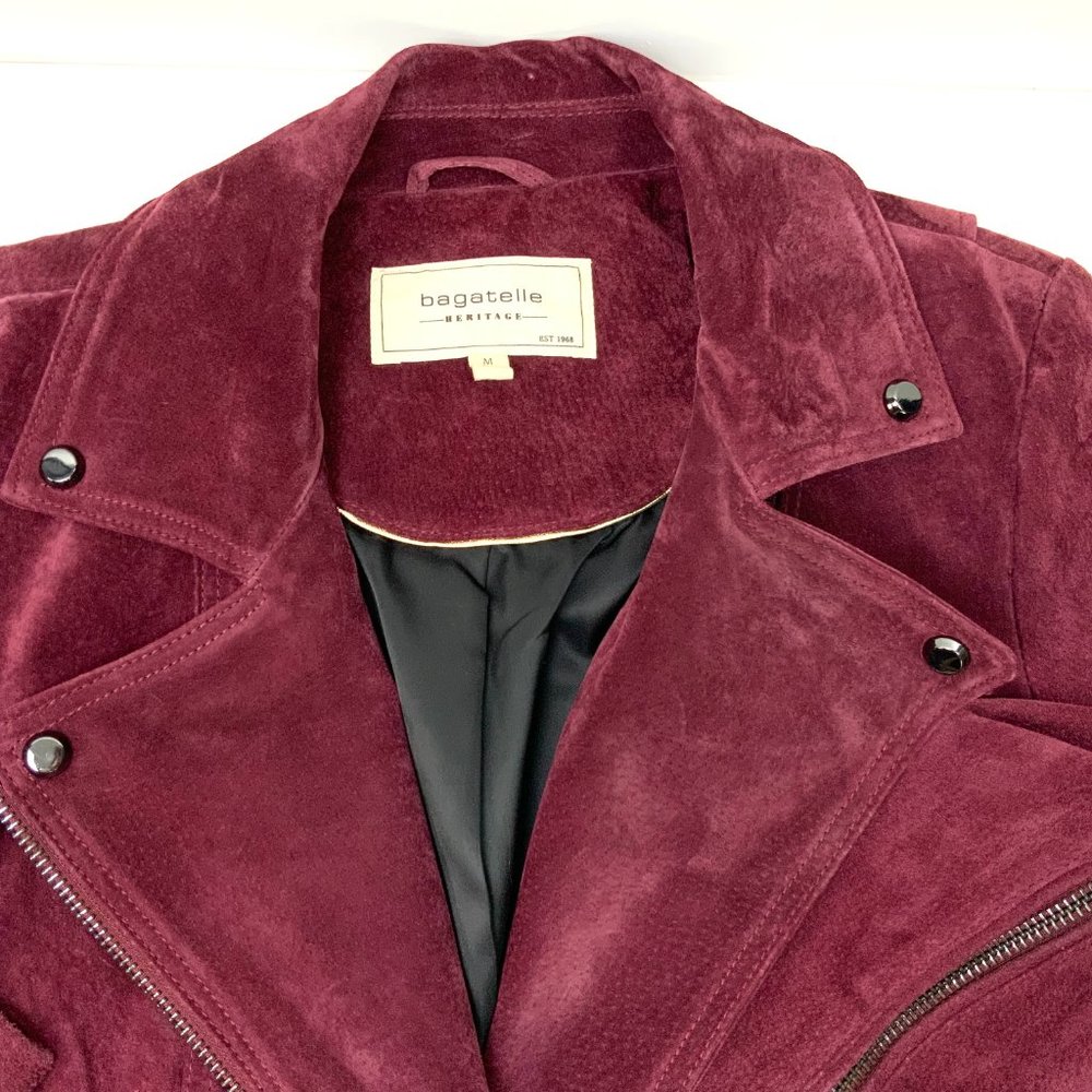 New Bagatelle Leather  Suede Moto Jacket Maroon Sz M - Picture 5 of 16